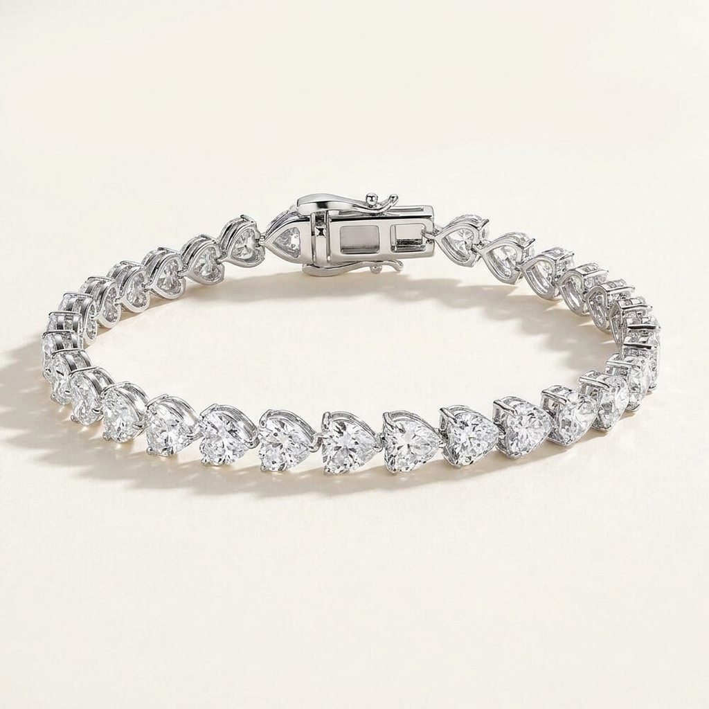 Heart Shape Diamond Tennis Bracelet 14k White Gold