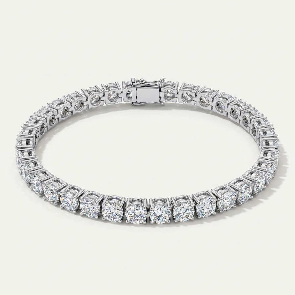 Sparkling 7Ct Certified Natural Diamond Tennis Bracelet 14Kt White Gold