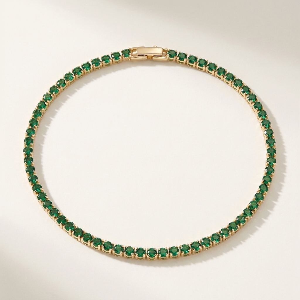 UGL Certified Natural Green Emerald Round Tennis Bracelet 14k Gold